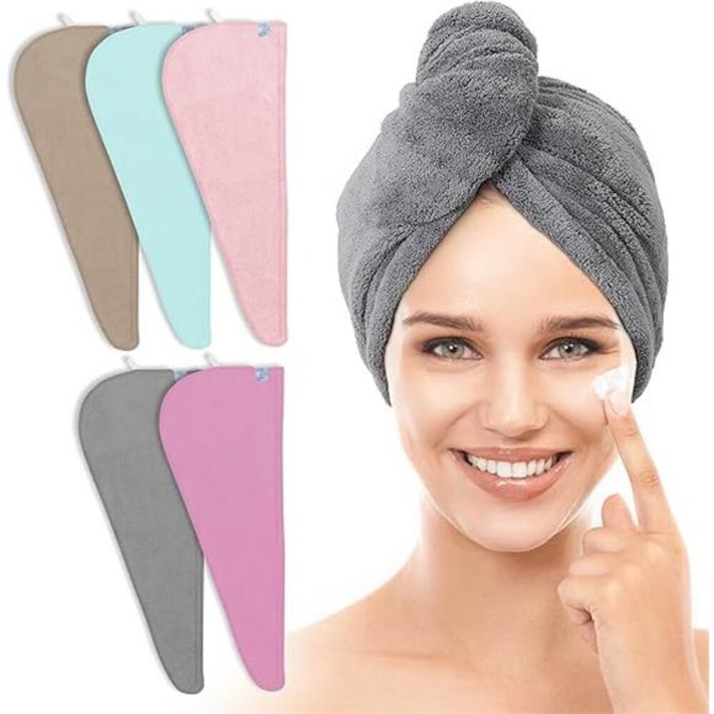 5 Pack Thicken Microfiber Hair Towel Wrap for Women - Elastic Loop - Picture 8 of 16